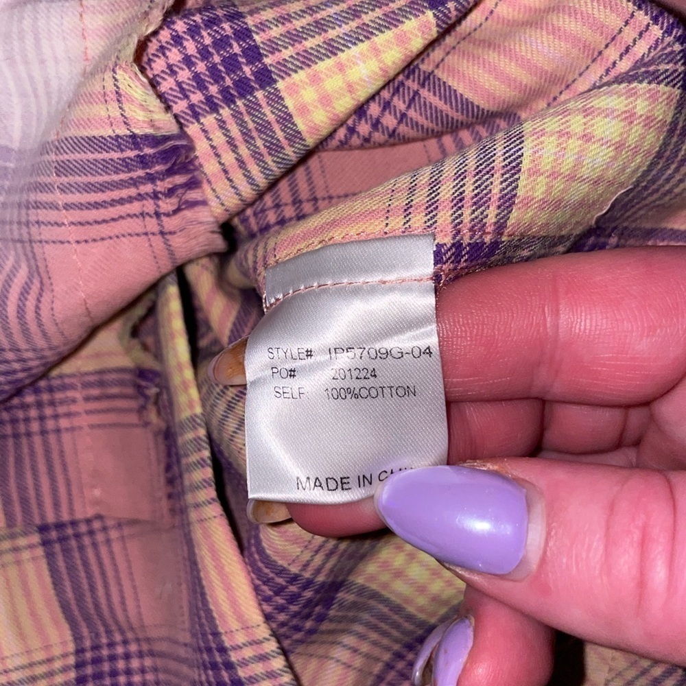 NWT BIBI Plaid Button Down Shirt Women’s Medium Bleached Oversized Pink Grunge - Picture 6 of 7